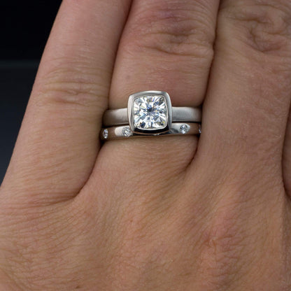 Bridal Set Cushion Moissanite Ring Bezel Engagement and Wedding Ring Ring by Nodeform