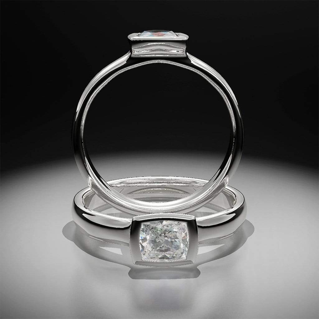 Cushion Cut 0.5ct Diamond Bezel Set Low Profile Solitaire Engagement Ring 14k Nickel White Gold (Not Rhodium Plated) Ring by Nodeform