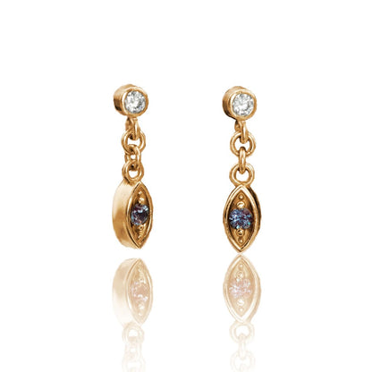 Moissanite & Alexandrite Marquise Shape Gold Dangle Earrings 14k Rose Gold Earrings by Nodeform