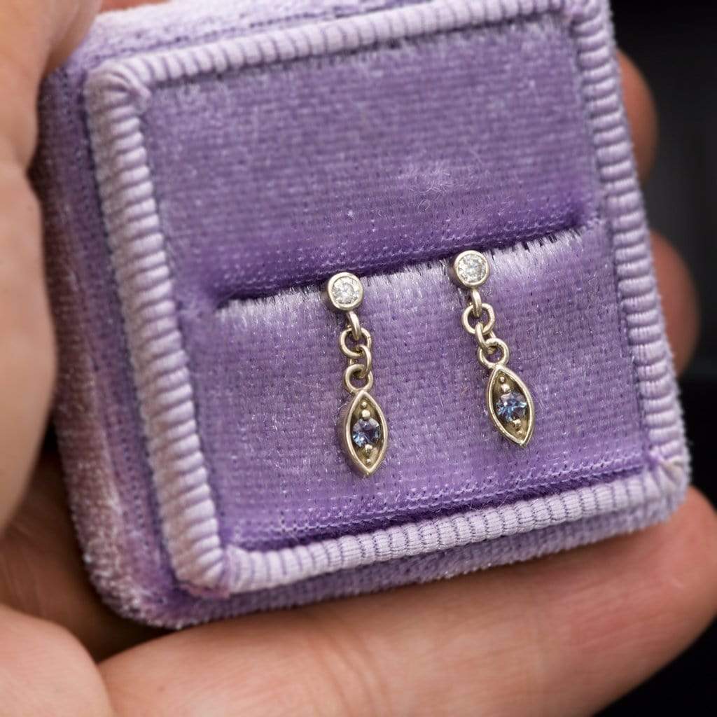 Moissanite & Alexandrite Marquise Shape Gold Dangle Earrings Earrings by Nodeform