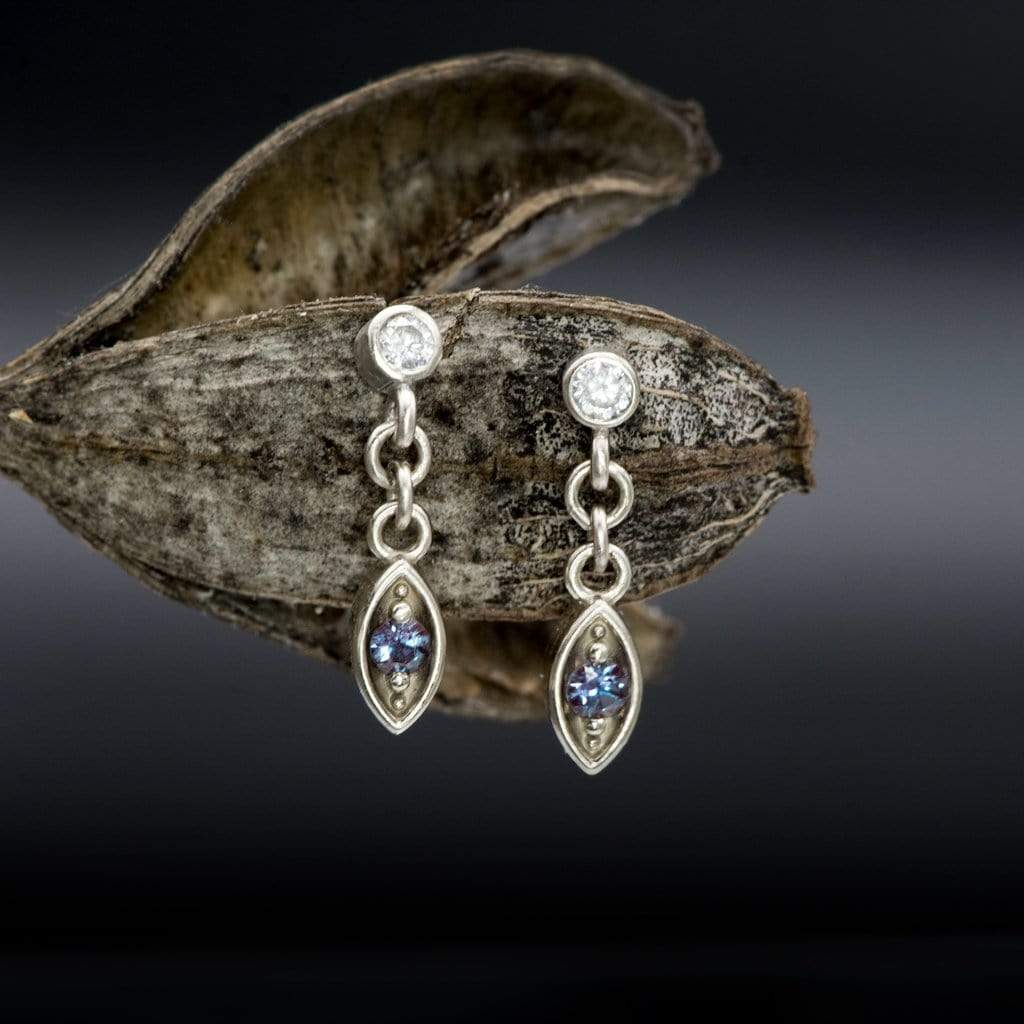 Moissanite & Alexandrite Marquise Shape Gold Dangle Earrings Earrings by Nodeform