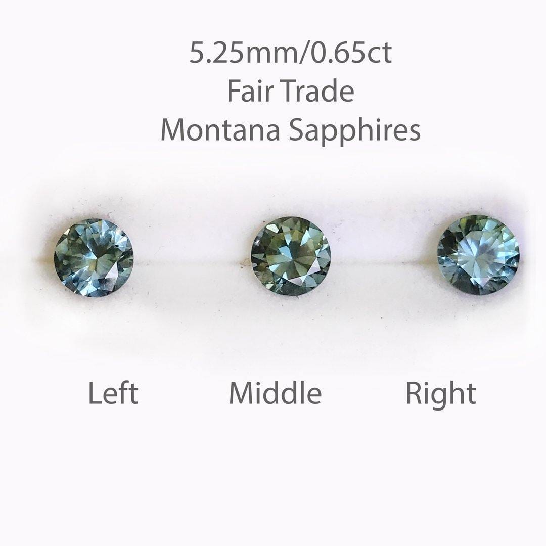 Round Cut Medium Teal Blue 5.24mm/0.65ct Fair Trade Montana Sapphire #K (Left) Loose Gemstone 5.25mm/0.65ct #K MediumTeal Blue Fair Trade Montana Sapphire Loose Gemstone by Nodeform