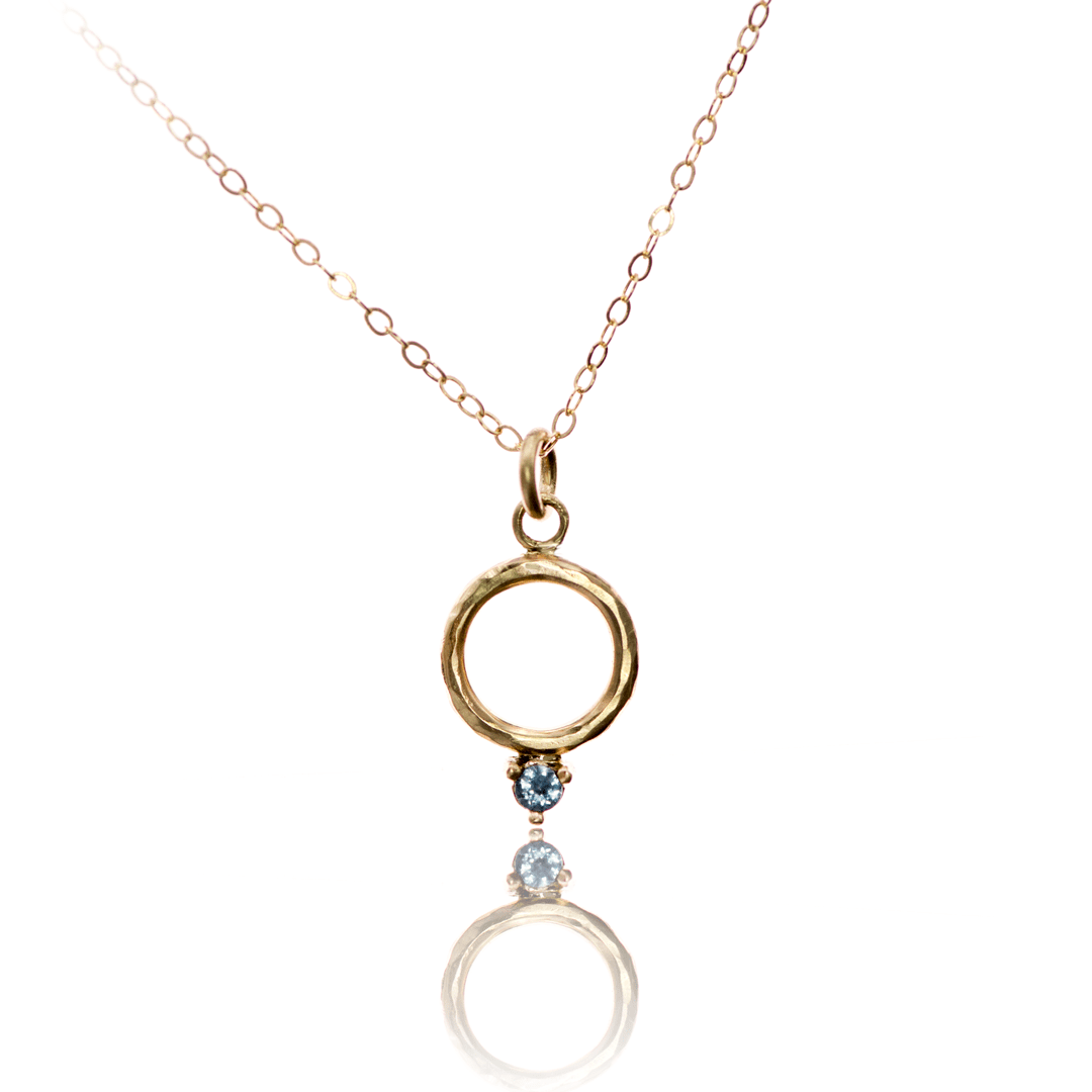 Gold circle pendant necklace with prong set Montana Sapphire Necklace / Pendant by Nodeform
