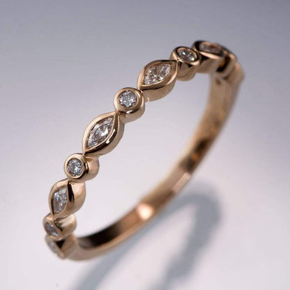 Maggie Band, 1/4CTW Diamond or Sapphire Bezel Set Marquise Stacking Half Eternity Anniversary Ring All Mined Diamonds  GHI, SI2-SI3 / 14k Rose Gold Ring by Nodeform