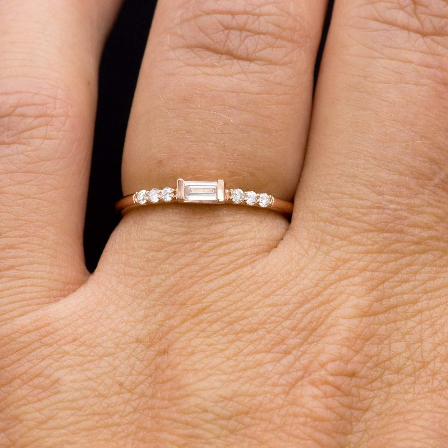 Baguette Diamond or Moissanite Accented Stacking Promise Ring Ring by Nodeform