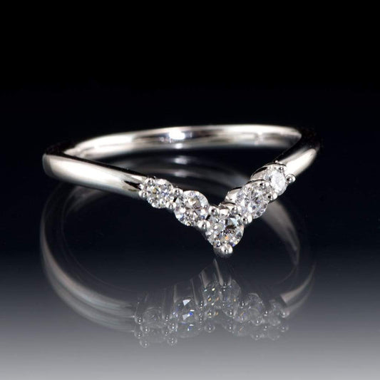 Phoebe Band -Graduated Diamond or Sapphire V-Shape Contoured Stacking Wedding Ring All White Sapphires / Continuum Sterling Silver Ring by Nodeform