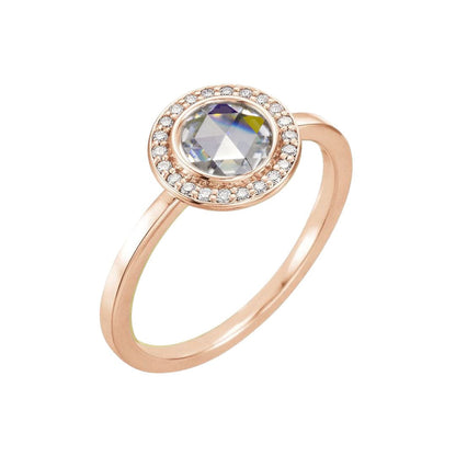 Bezel Set Rose Cut Moissanite Diamond Halo Engagement Ring 6mm Colorless Moissanite (D-F color) / 14k Rose Gold / Moissanite Halo Ring by Nodeform
