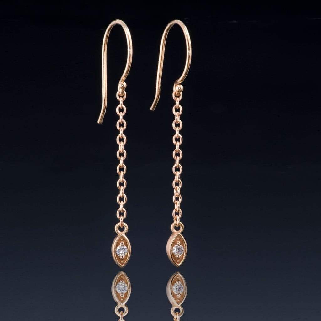 Diamond Marquise Shape Long Dangle Earrings 14k Rose Gold Earrings by Nodeform