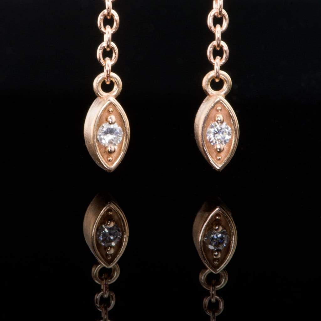 Diamond & Rose Gold Marquise Shape Long Dangle Earrings, ready to ship ...