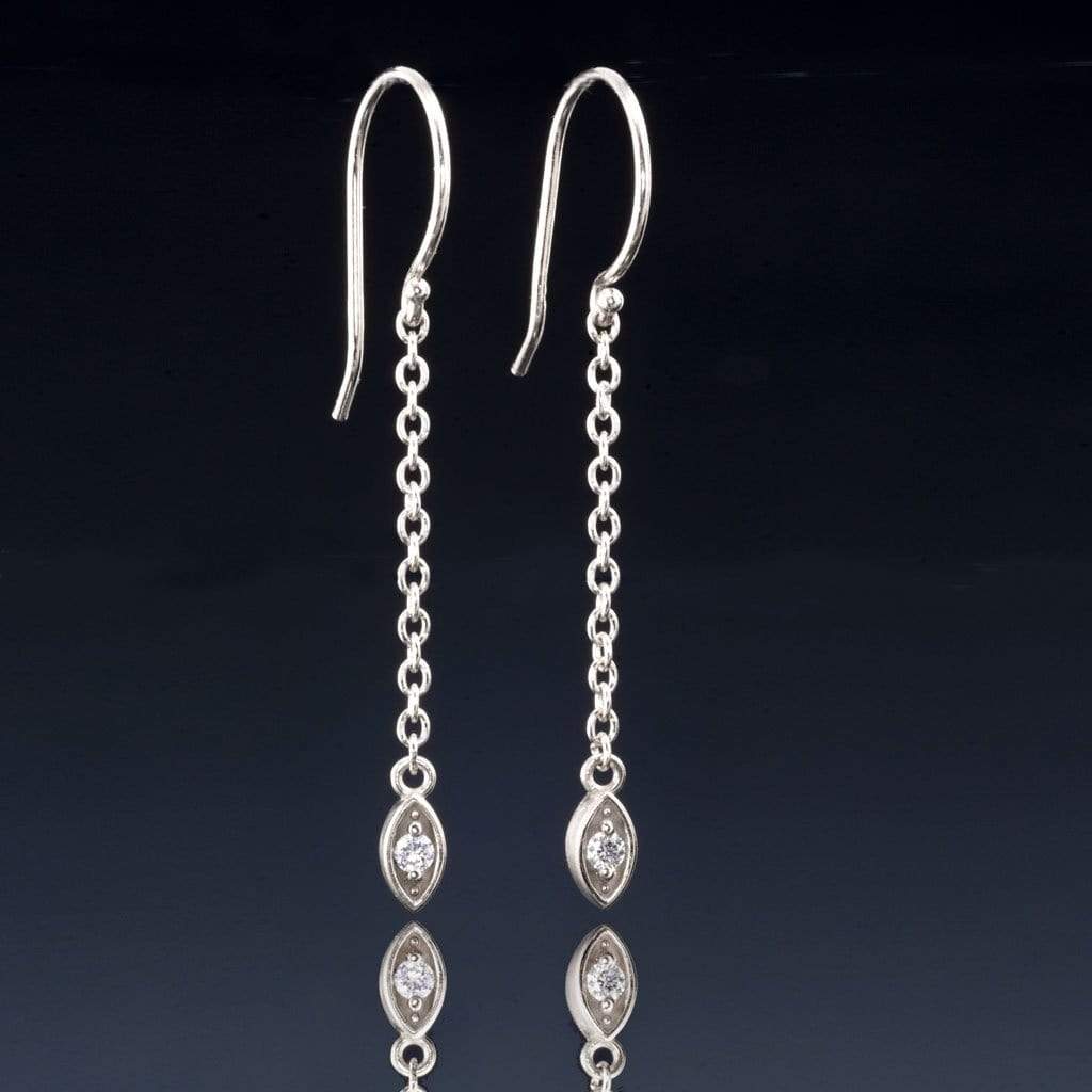 Diamond Marquise Shape Long Dangle Earrings Sterling Silver Earrings by Nodeform