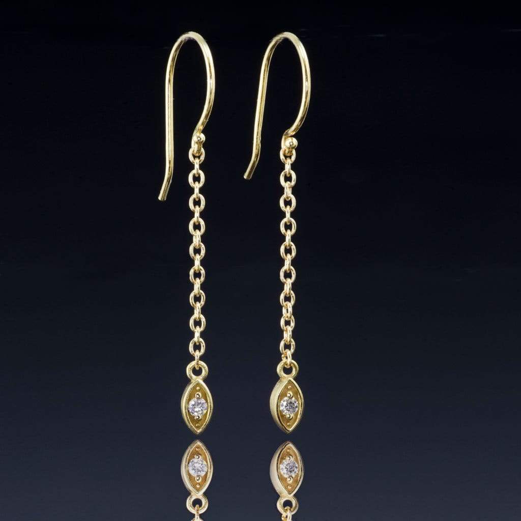 Diamond Marquise Shape Long Dangle Earrings 14k Yellow Gold Earrings by Nodeform