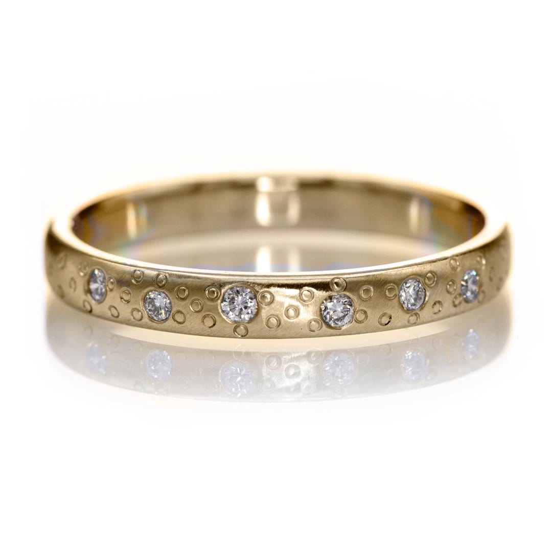 Moissanite Star Dust Wedding Ring 3mm / 14k Yellow Gold Ring by Nodeform
