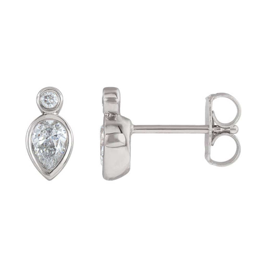 1/3 CTW Pear Diamond Bezel Set Stud Earrings 14k White Gold Earrings by Nodeform