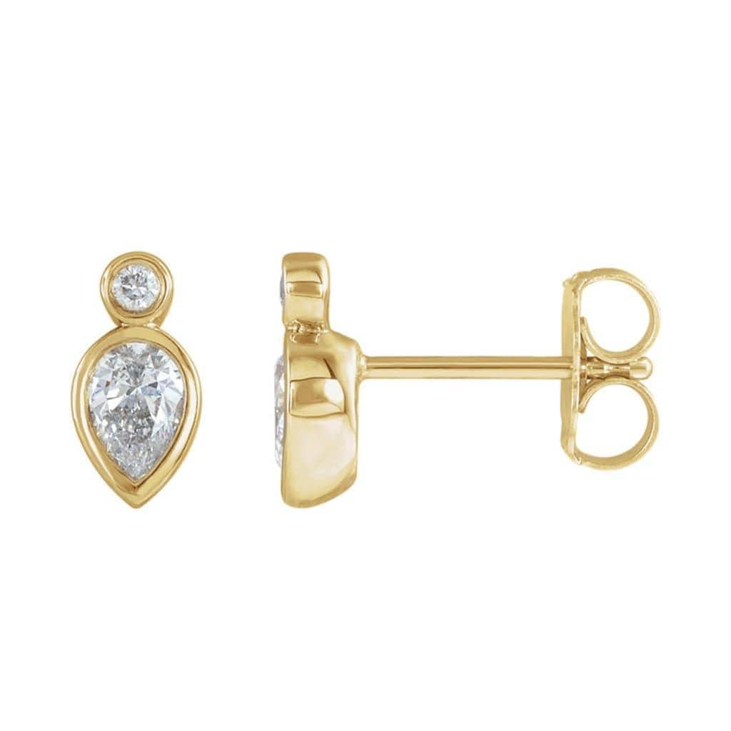1/3 CTW Pear Diamond Bezel Set Stud Earrings 14k Yellow Gold Earrings by Nodeform