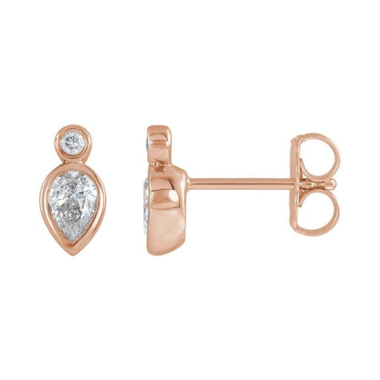 1/3 CTW Pear Diamond Bezel Set Stud Earrings 14k Rose Gold Earrings by Nodeform