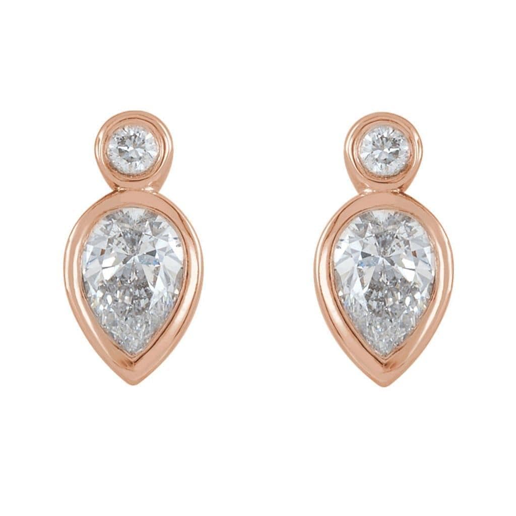 Three Stone Round Diamond Bezel Drop Earrings
