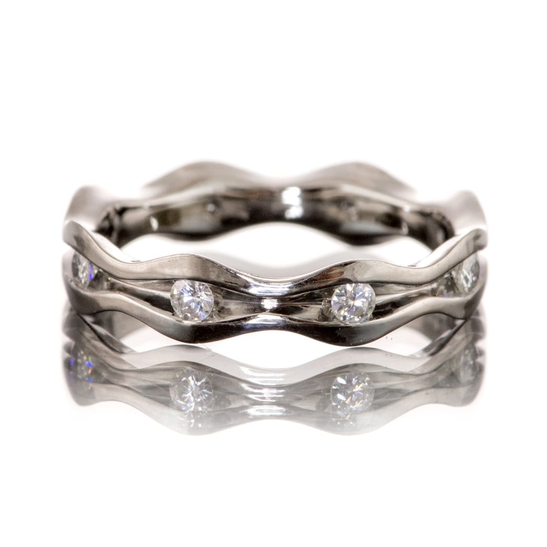 Wave Diamond Eternity Wedding Ring 14kPD White Gold / Conflict-Free Mined Diamond SI1/GHI Ring by Nodeform