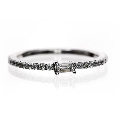 Baguette Lab Diamond or Moissanite Accented Stacking Promise Ring 14k White Gold (contains Nickel, Rhodium Plated) / Lab Created Diamonds Ring by Nodeform