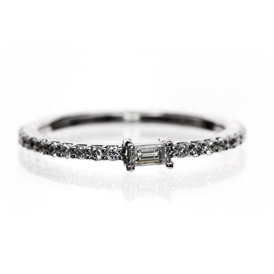 Baguette Lab Diamond or Moissanite Accented Stacking Promise Ring 14k White Gold (contains Nickel, Rhodium Plated) / Lab Created Diamonds Ring by Nodeform
