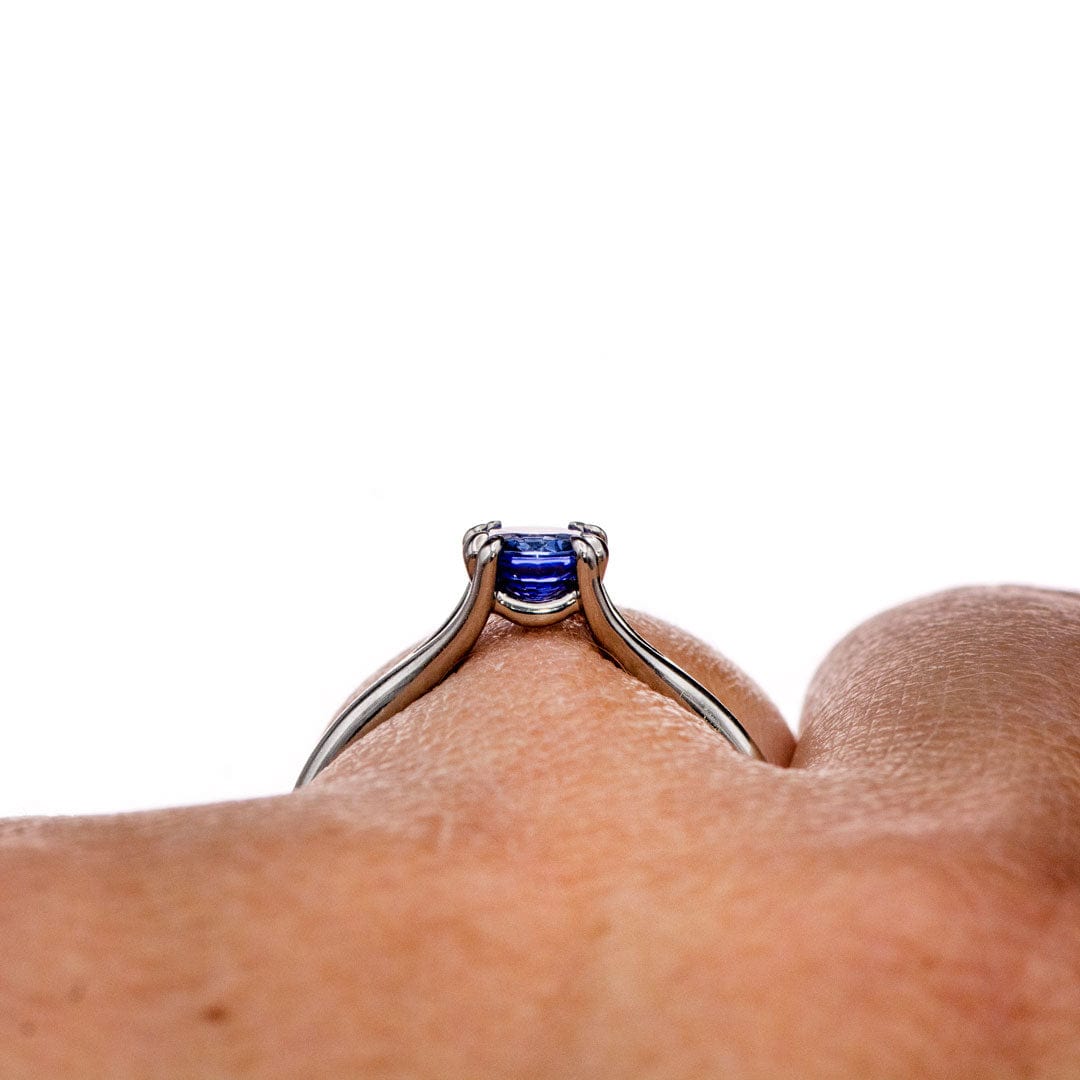 Cornflower Blue Sapphire Double Prong 10k White Gold Engagement Ring, Ready to Ship Ring Ready To Ship by Nodeform