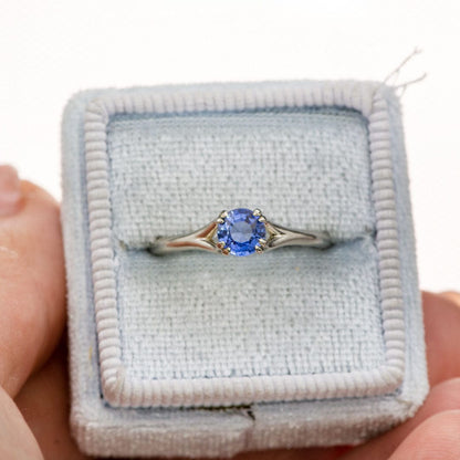Cornflower Blue Sapphire Double Prong 10k White Gold Engagement Ring, Ready to Ship Ring Ready To Ship by Nodeform