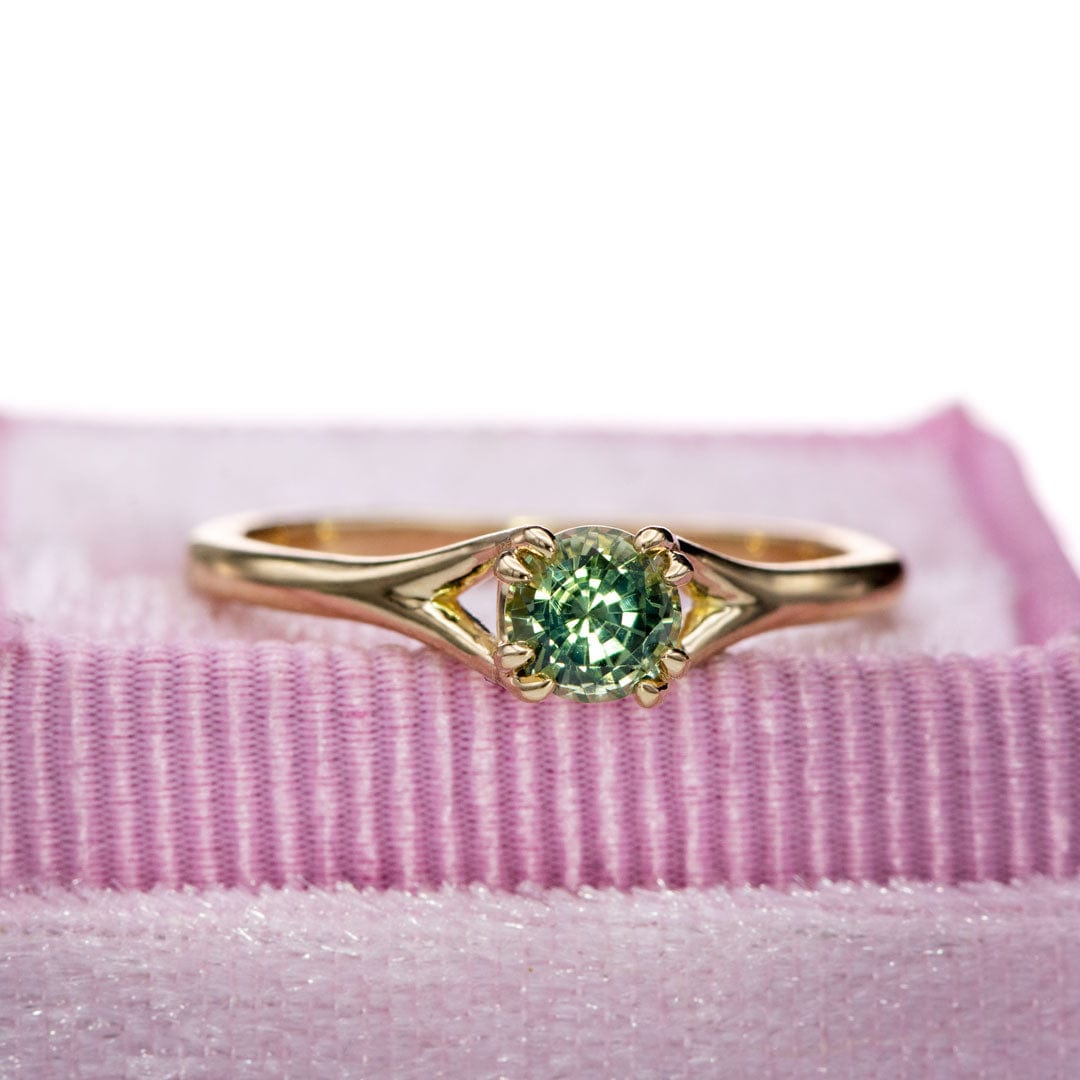 Green Sapphire Double Prong Solitaire Engagement Ring Ring Ready To Ship by Nodeform