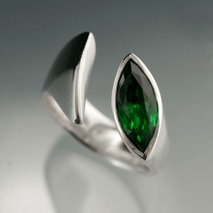 Marquise Green Topaz Envy Sterling Silver Ring Statement Cocktail Ring, ready to ship size 8.5 to 9.5 Sterling Silver Ring Ready To Ship by Nodeform