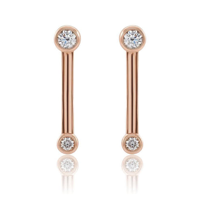 Geometric Double Bezel Diamond Bar Stud Earrings 14k Rose Gold Earrings by Nodeform