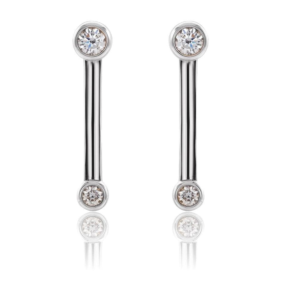 14K White Gold Curved Double Bar Diamond Post Earrings