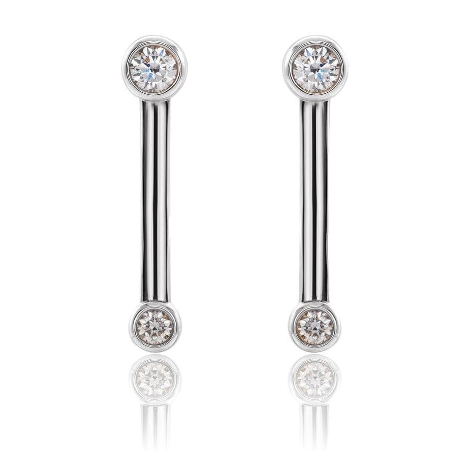 Geometric Double Bezel Diamond Bar Stud Earrings 14k White Gold Earrings by Nodeform