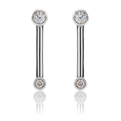 Geometric Double Bezel Diamond Bar Stud Earrings 14k White Gold Earrings by Nodeform