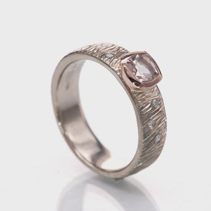 Textured Engagement Ring with Cushion Cut Morganite & Diamonds Accents