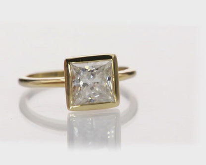 Emma Solitaire Ring - Square Brilliant / Princess Cut Moissanite Bezel Set Engagement Ring