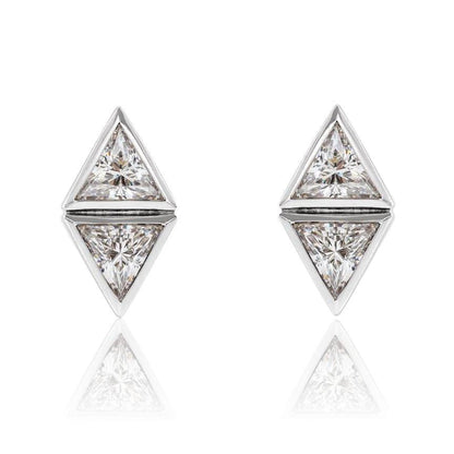 Geometric Triangle Diamond Bezel Set 2-Stone Stud Earrings Platinum Earrings by Nodeform