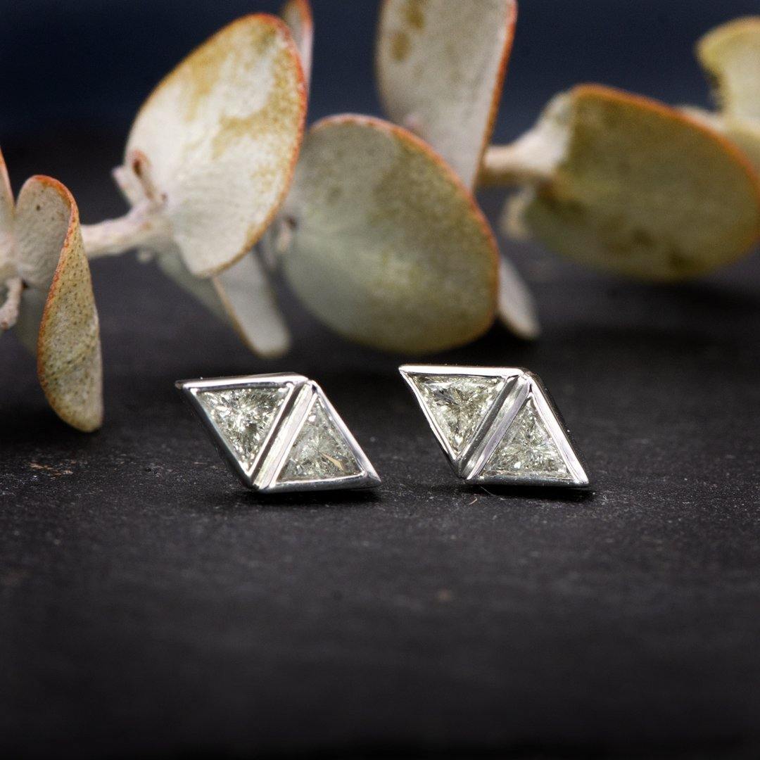 1/4 CTW Geometric Triangle Diamond Bezel Set 2-Stone Stud Earrings Earrings by Nodeform
