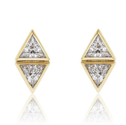 Geometric Triangle Diamond Bezel Set 2-Stone Stud Earrings 14k Yellow Gold Earrings by Nodeform