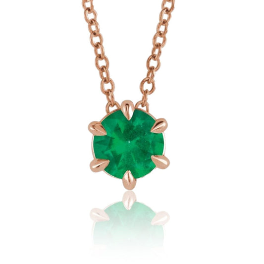 Round Lab-Grown Emerald Six Prong Set Slide Pendant Necklace 14k Rose Gold Necklace / Pendant by Nodeform