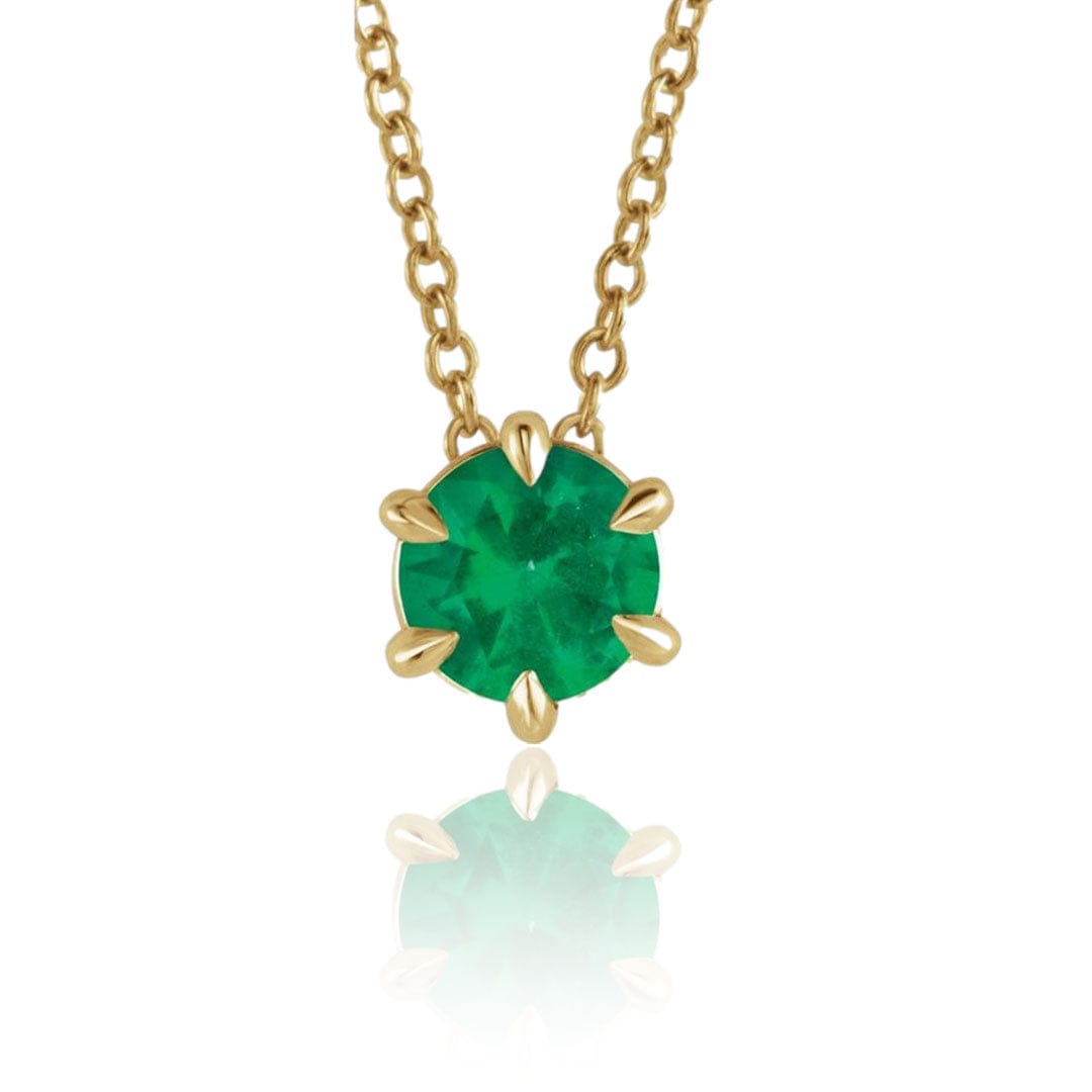 Round Lab-Grown Emerald Six Prong Set Slide Pendant Necklace 14k Yellow Gold Necklace / Pendant by Nodeform