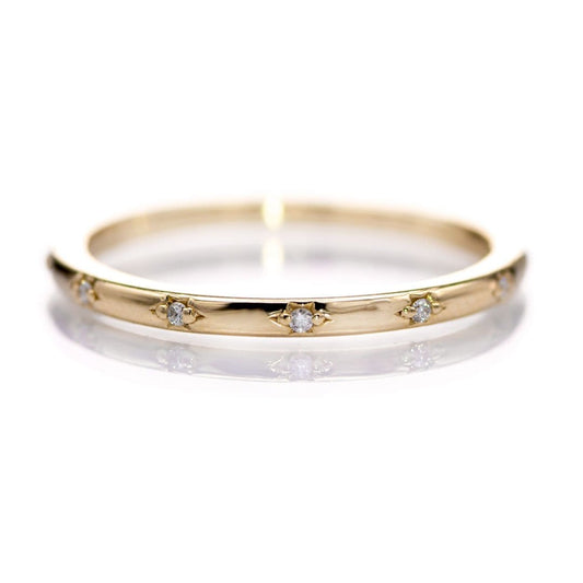 Estrella Band - Narrow Star Set Diamond Eternity Stacking Wedding or Anniversary Ring 14k Yellow Gold Ring by Nodeform