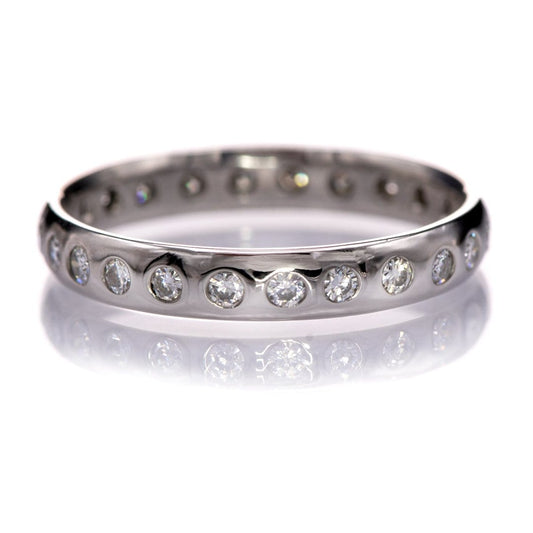 Narrow Moissanite or Diamond Flush Set Eternity Wedding Ring 3mm / 18kPD White Gold / Moissanites Ring by Nodeform