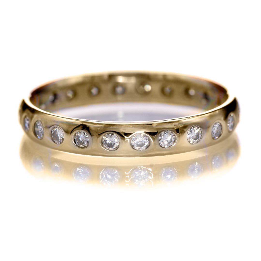 Narrow Moissanite or Diamond Flush Set Eternity Wedding Ring 2.5mm / 14k Yellow Gold / Moissanites Ring by Nodeform