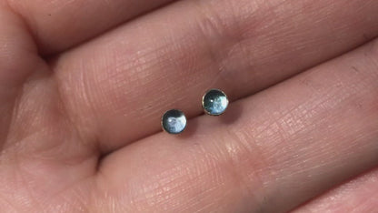 Tiny Blue Topaz Cabochon Stud Earrings in Sterling Silver, Ready to Ship