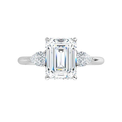 Tressa - Three Stone Prong Set Engagement Ring with Pear-shaped Side Stones - Setting only