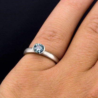 Fair Trade Green/ Blue Montana Sapphire Half Bezel Solitaire Engagement Ring Ring by Nodeform