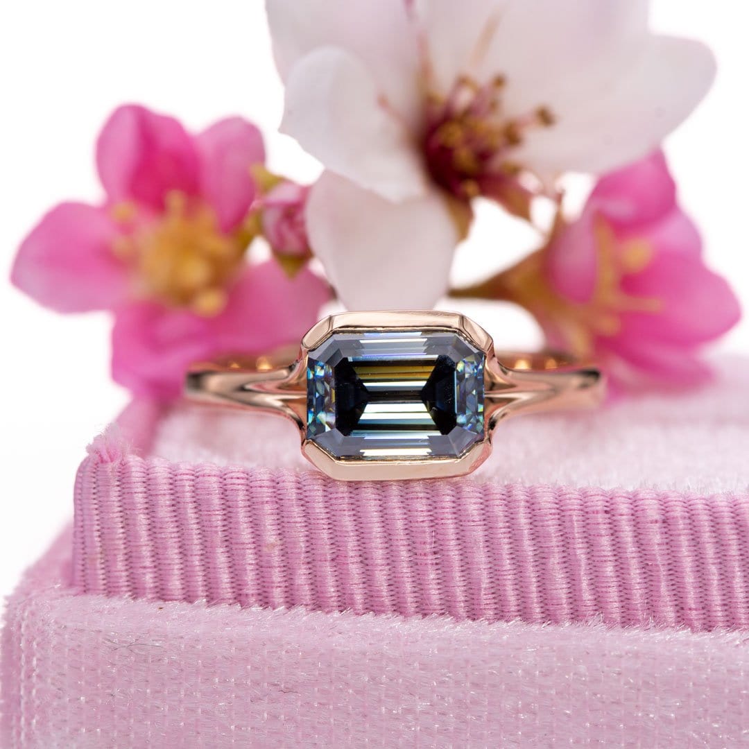 Emerald cut deals moissanite rose gold