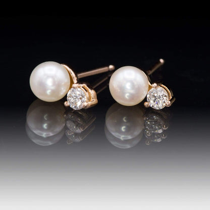 White Freshwater Cultured Pearl & Diamond Cluster Stud Earrings Earrings by Nodeform