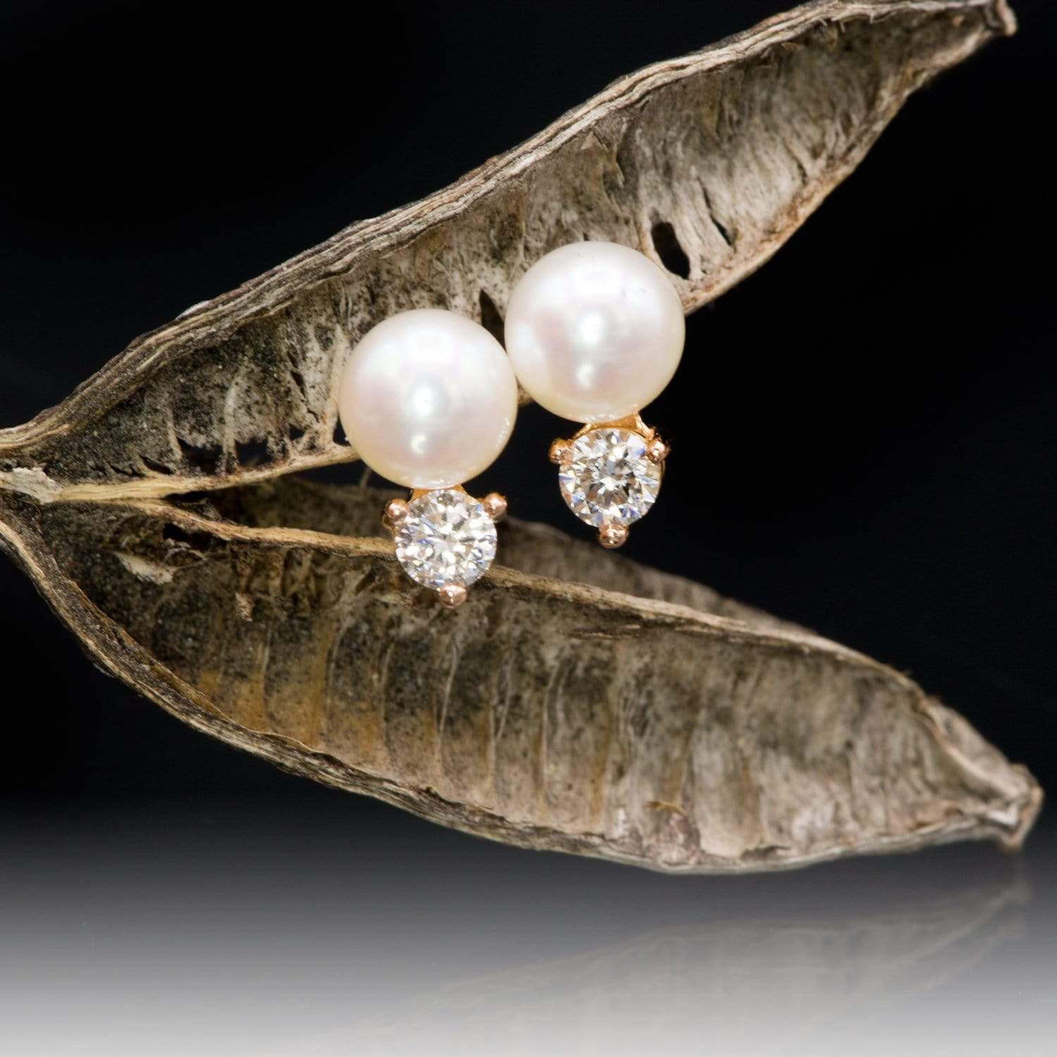 White Freshwater Cultured Pearl & Diamond Cluster Stud Earrings Earrings by Nodeform