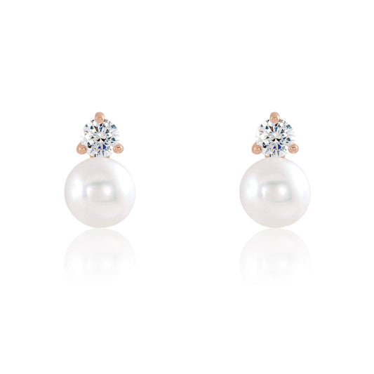 White Freshwater Cultured Pearl & Diamond Cluster Stud Earrings 14k Rose Gold / Medium Size: 5mm Pearl & 3mm diamond Earrings by Nodeform