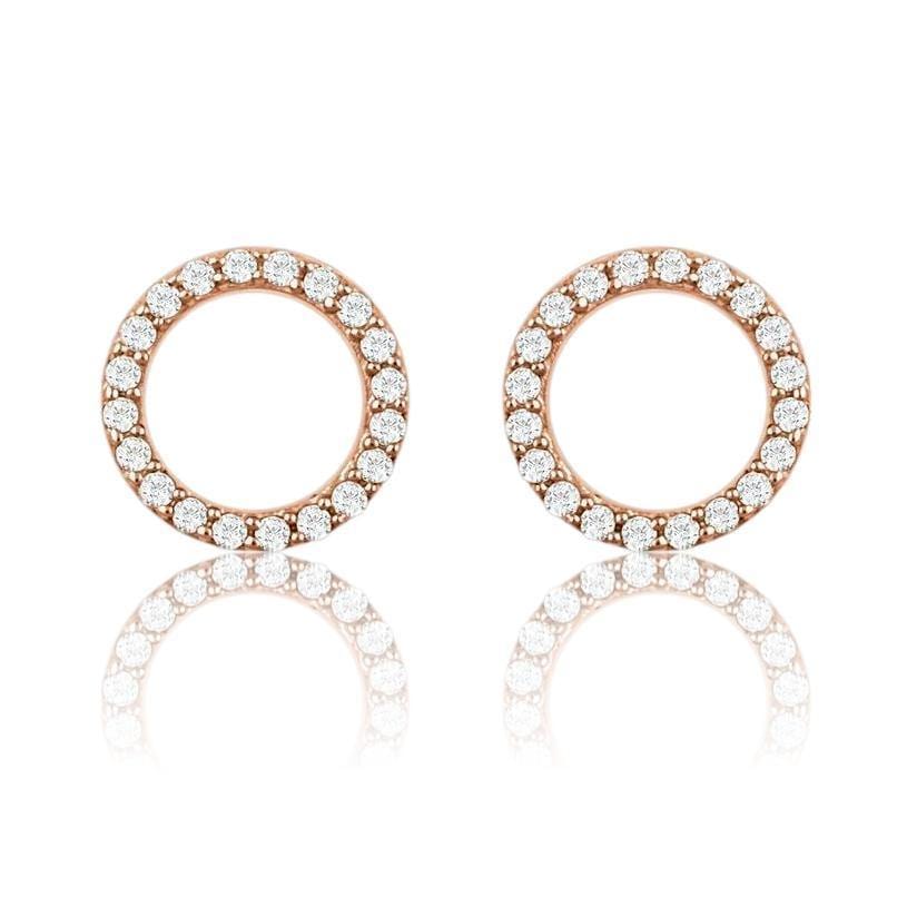 Geometric Diamond Circle Studs Earrings 14k Rose Gold Earrings by Nodeform