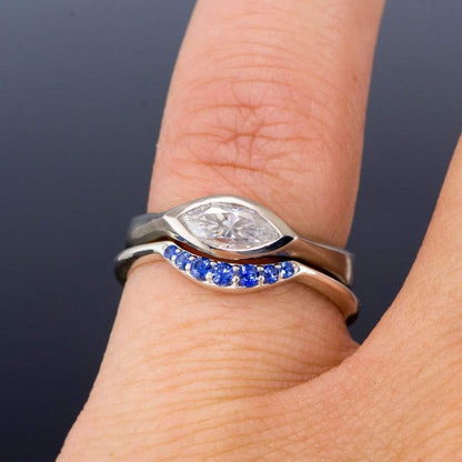 Selena - Graduated Blue Sapphire Curved Contoured Stacking Wedding Ring Ring by Nodeform